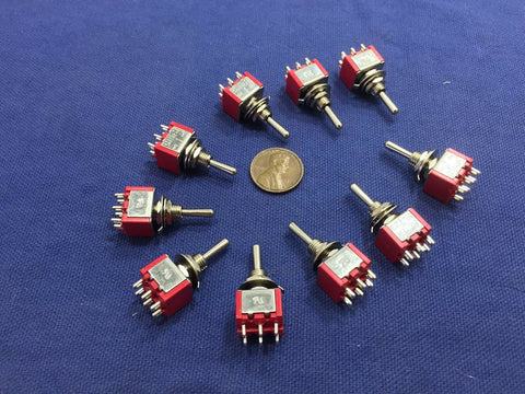 10 Pieces Momentary Mini Toggle Switch (ON)-OFF-(ON) 6 pin 12vdc dpdt 1/4 A5