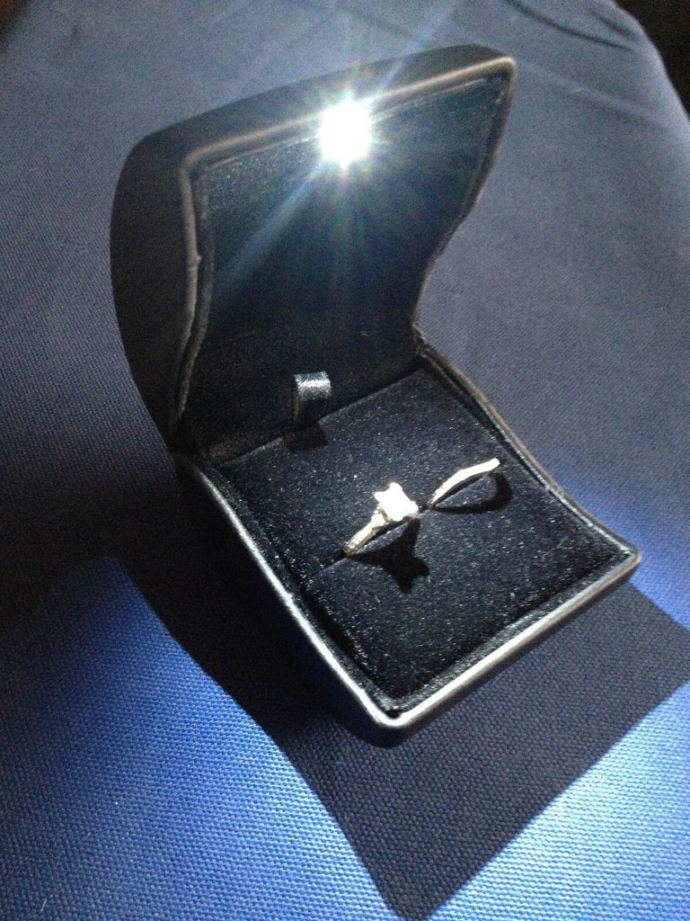 LED Lighted Black Leather Engagement RING Jewelry Gift Box - Fast shipment