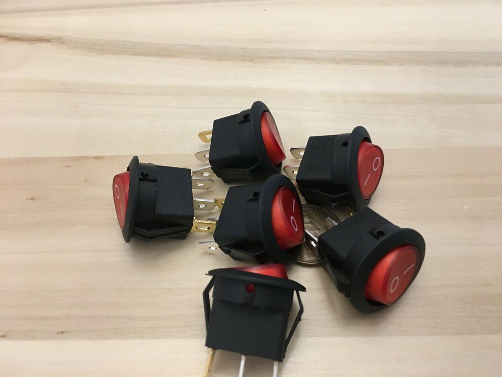 6 Pieces RED 12V LED Rocker switch on off 3pin lighted car C28