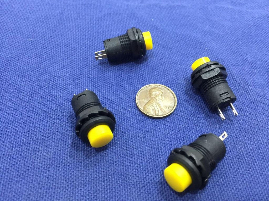 4 Pieces Yellow small N/O Momentary 12mm push button Switch round 12v on off C2