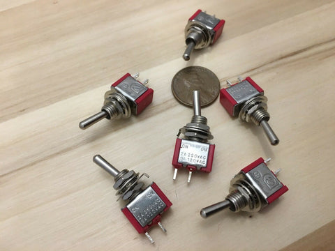 6 Pieces RED 5A ON-OFF Toggle Switch SPST 6mm 1/4 125v miniature 12v on off C17