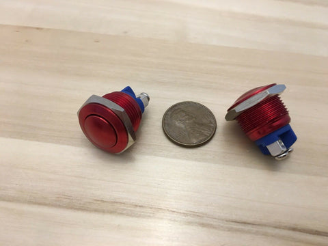 2 Pieces RED Metal N/O 16mm Round Momentary 12v Push Button Switch C34
