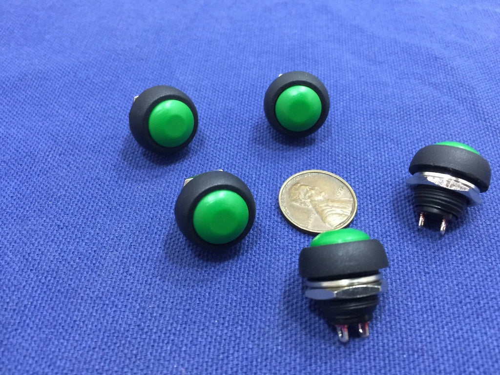 5 Pieces GREEN N/O  12mm Round Momentary Push Button Switch 3A 250VAC C2