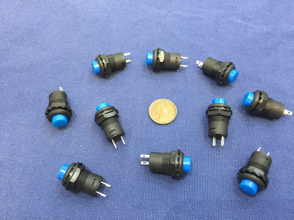 10 Pieces BLUE Momentary 12mm pushbutton Switch round push button 12v on off b22