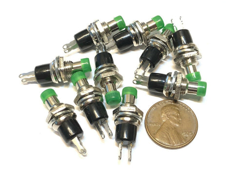 10 Pieces NC Green normally closed Mini Push Button Momentary OFF ON Switch A2