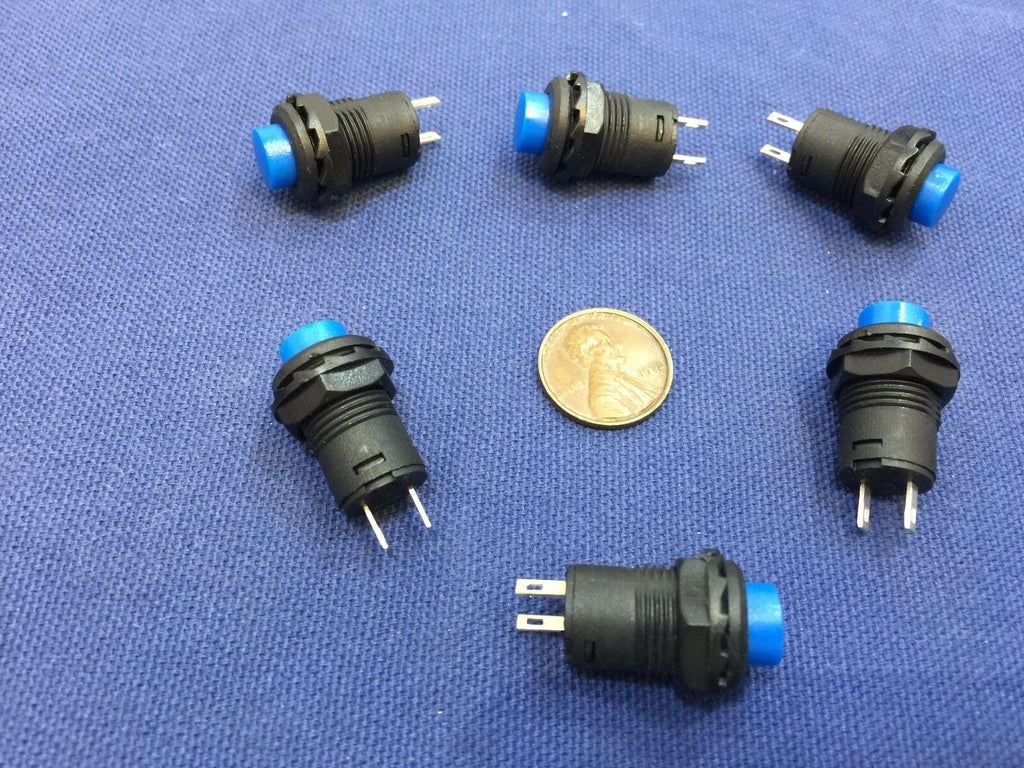 6 Pieces BLUE Momentary 12mm pushbutton Switch round push button 12v on off b22