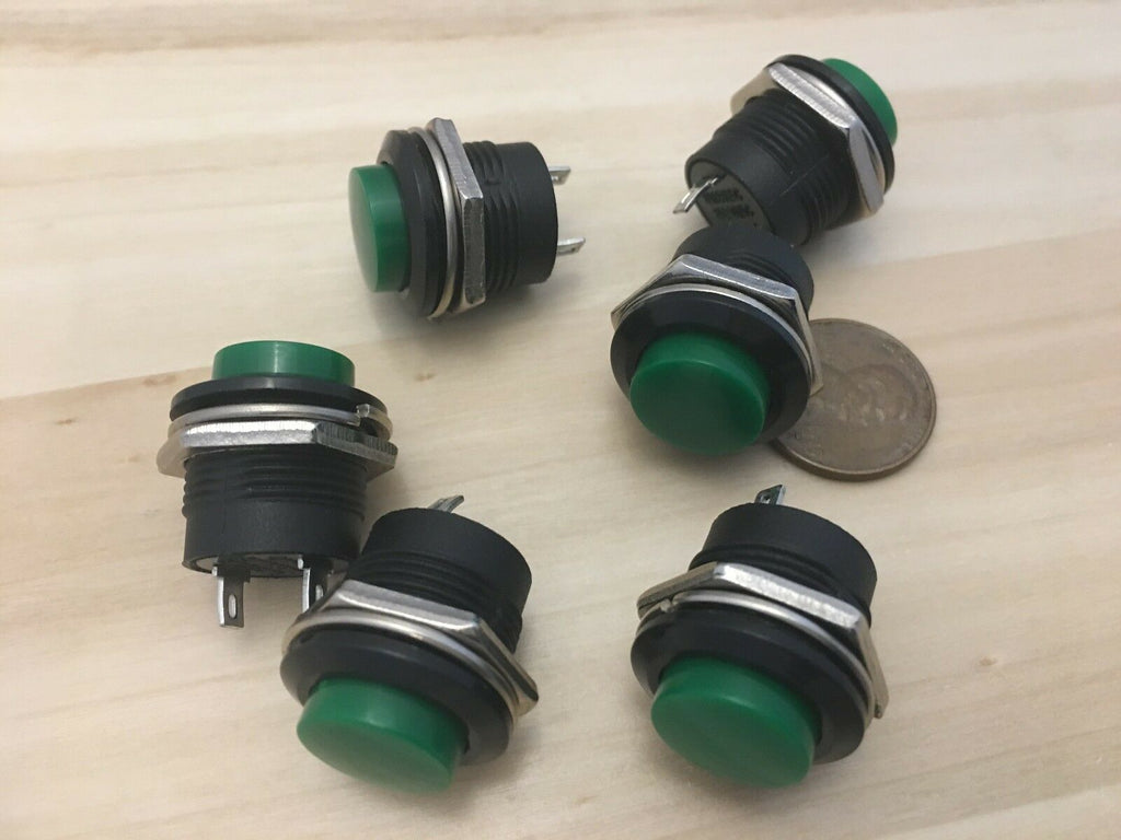 6 Pieces Green small N/O Momentary 16mm push button Switch round 12v on off C6