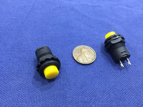 2 Pieces Yellow small N/O Momentary 12mm push button Switch round 12v on off C2