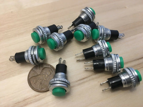 10 Pieces GREEN Momentary PUSH BUTTON SWITCH normally open 10mm on/off DS-316 A3