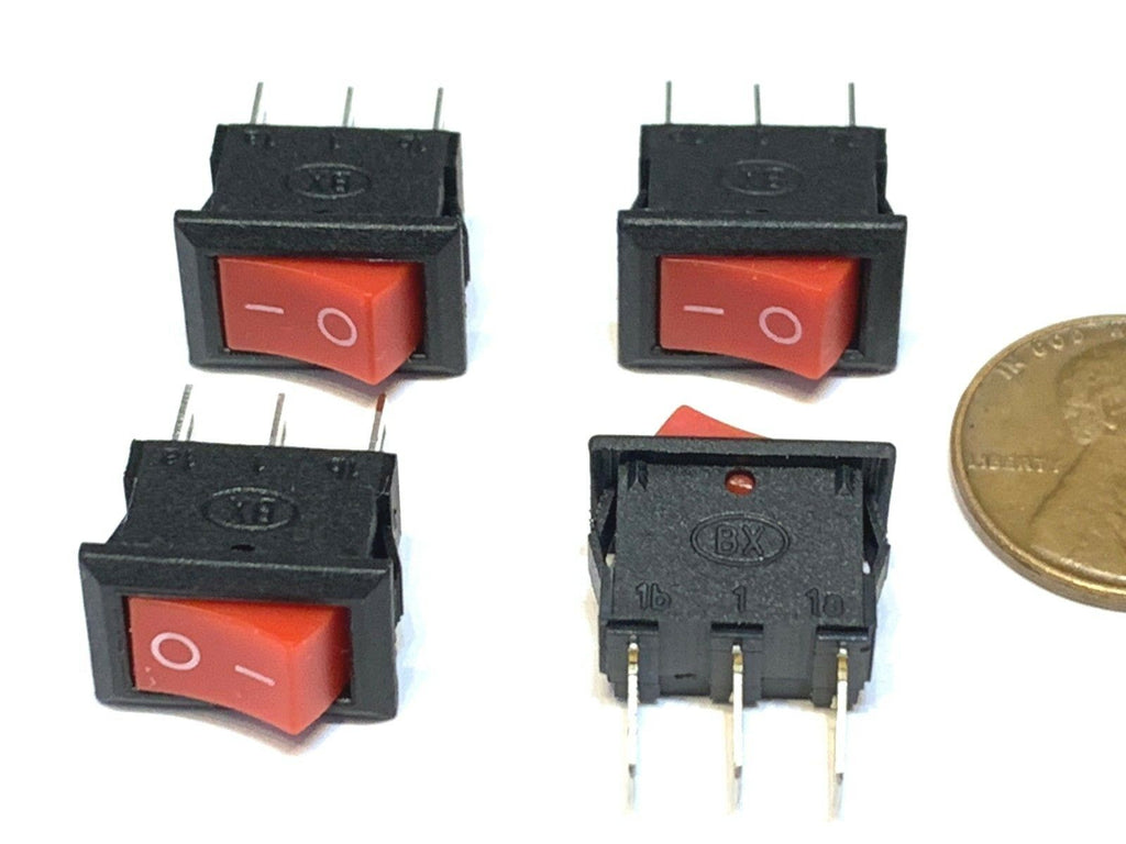 4 Pieces KCD11 Red small 14mm x 8.5mm Snap-in On/Off Rocker Switch 3 Pin 12v B28