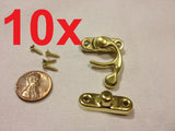 10x  GOLD (M) Latch clasp small mini doll house Antique hook Carved box lock c16