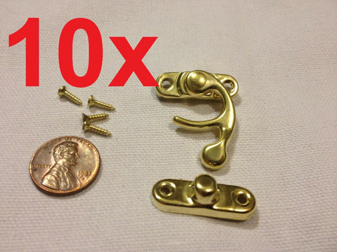 10x  GOLD (M) Latch clasp small mini doll house Antique hook Carved box lock c16