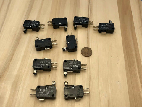 10 Pieces Black V-155-1C25 MICRO SWITCH SPDT HINGE ROLLER LEVER 15A B21 C19