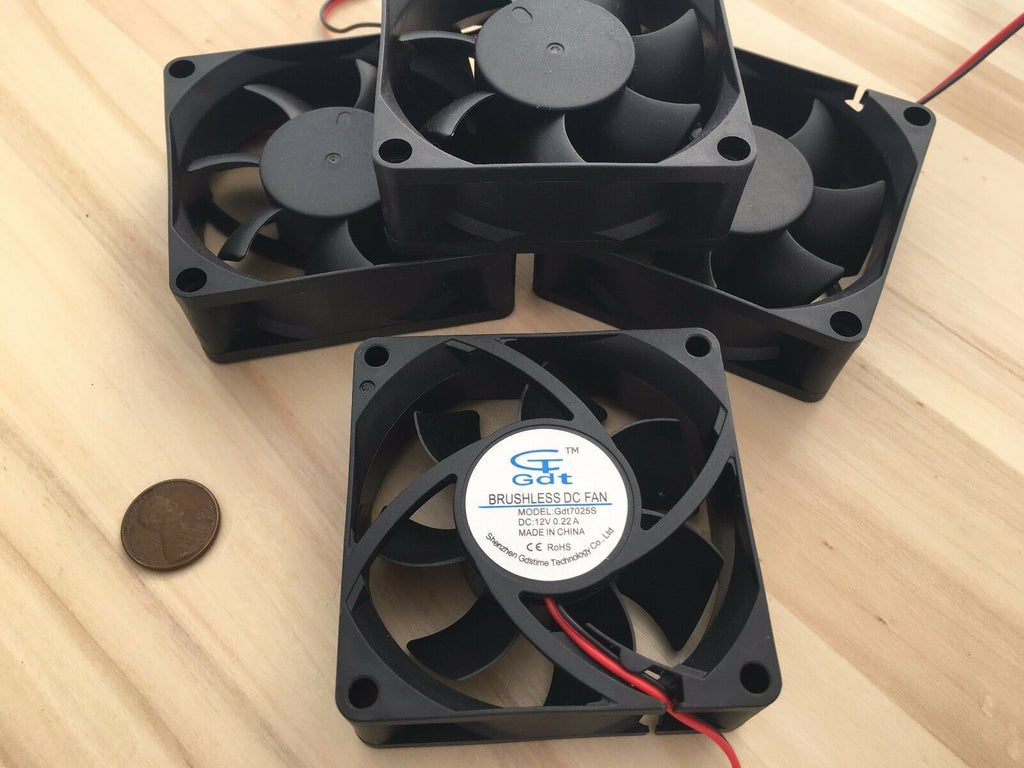 4 Pieces Gdstime 7025s 70x70x25mm 2 wires Brushless DC Cooling Fan 12V Fans C10