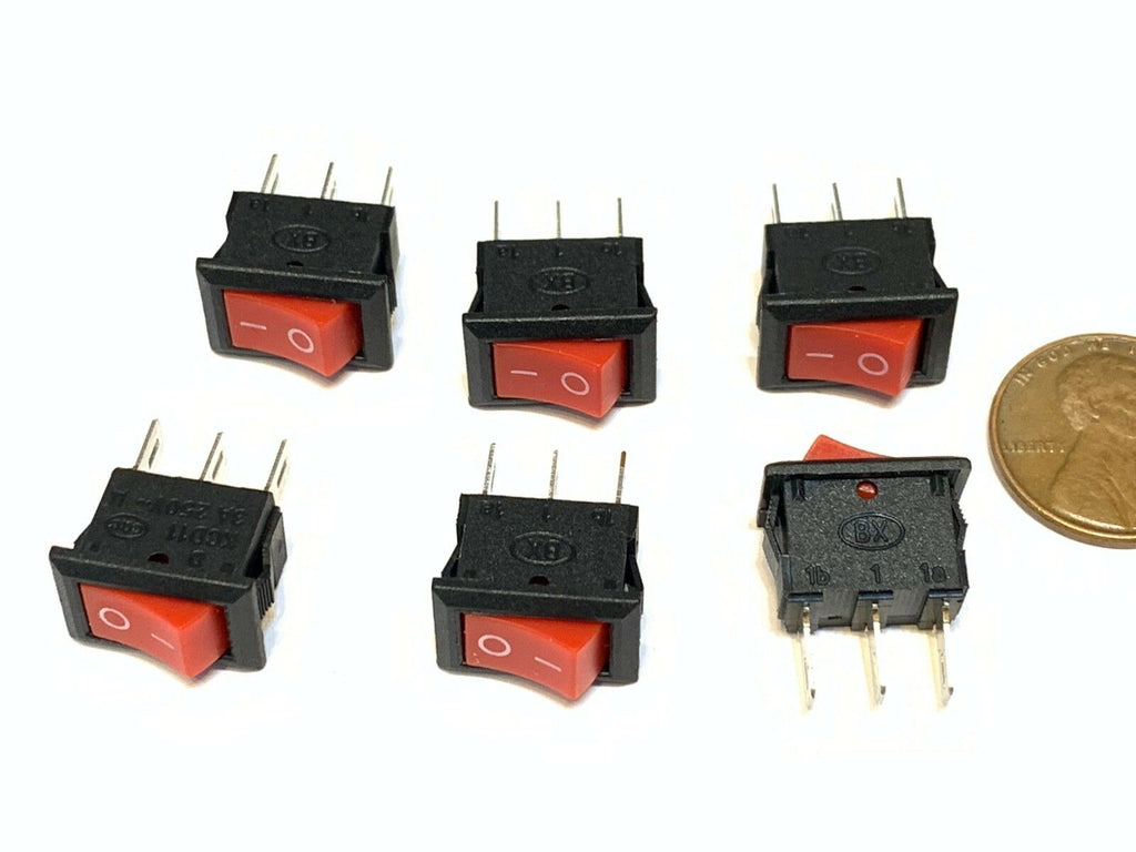 6 Pieces KCD11 Red small 14mm x 8.5mm Snap-in On/Off Rocker Switch 3 Pin 12v B28