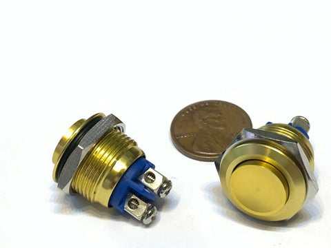 2 Yellow metal high round N/O Momentary 16mm push button Switch round on off A26