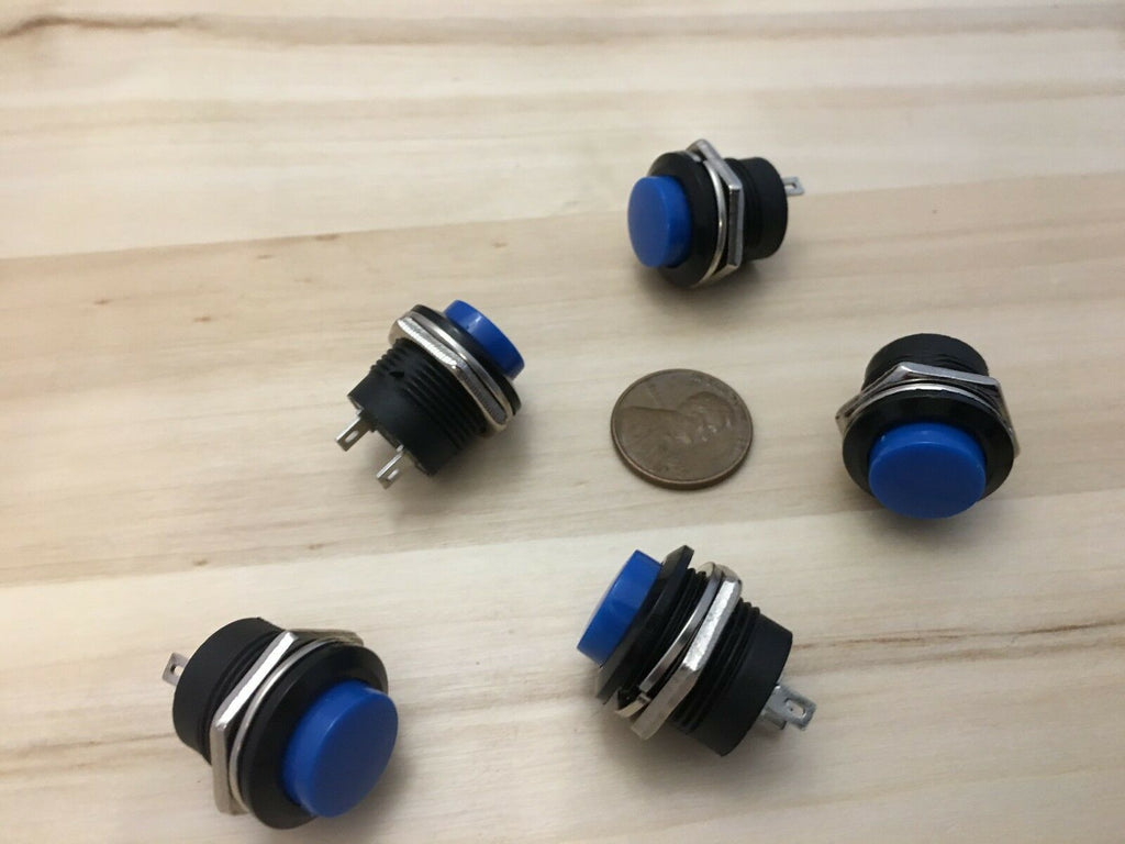 5 Pieces Blue small N/O Momentary 16mm push button Switch round 12v on off C18