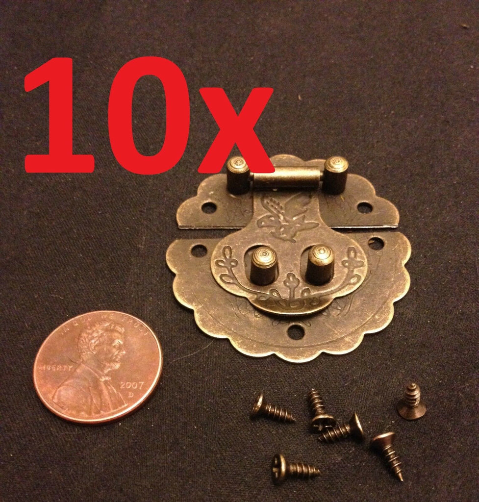 10x Lock hinge mini dollhouse Antique Bronze wood latch Sets Box Case small c1