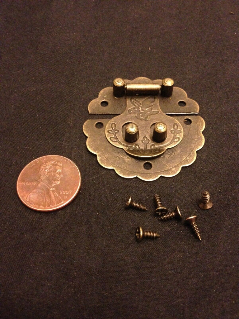 Lock hinge mini dollhouse Antique Bronze wood latch Sets Box Case small c1