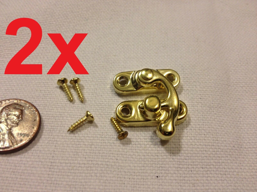 2pcs GOLD (S) Latch clasp small mini doll house Antique hook Carved box lock b21