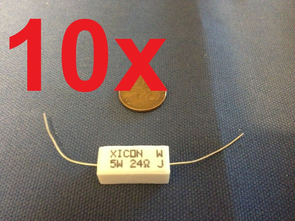 10 Pieces --- Cement Resistor 24 Ohms, 5%, 5 Watt XICON resistor 5w c9