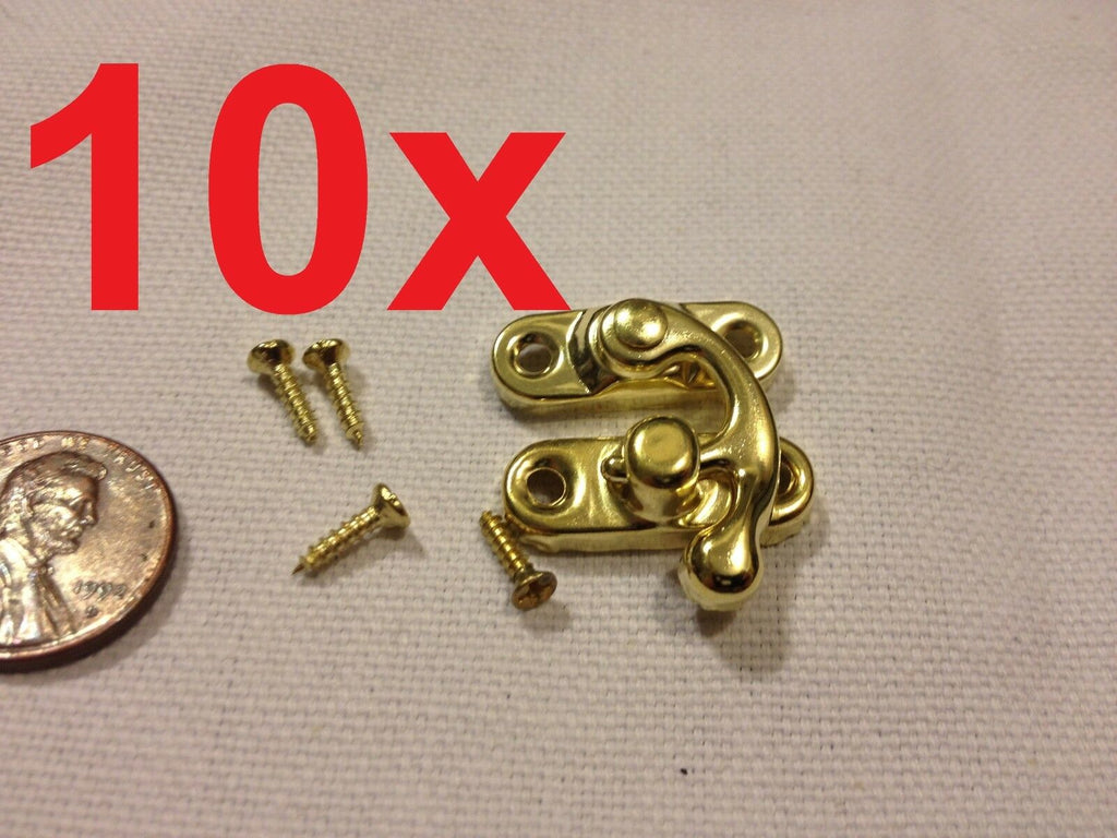 10 x GOLD (S) Latch clasp small mini doll house Antique hook Carved box lock b21