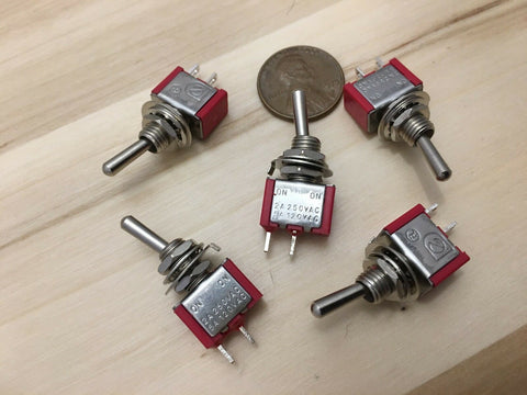 5 Pieces RED 5A ON-OFF Toggle Switch SPST 6mm 1/4 125v miniature 12v on off C17