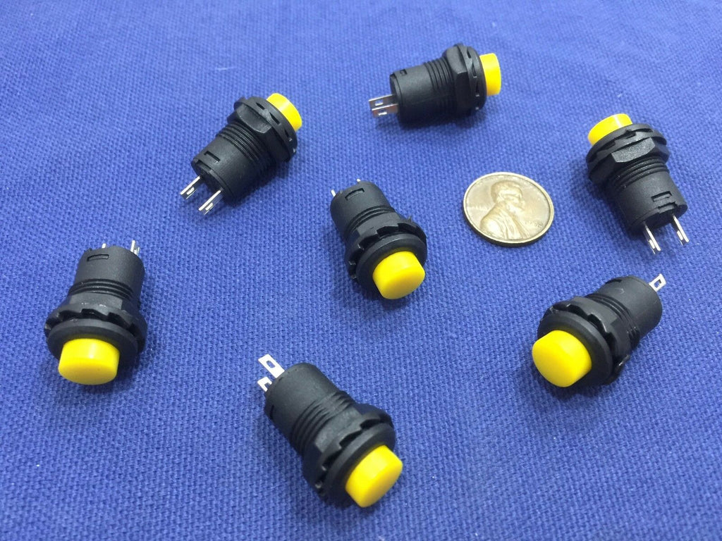 6 Pieces Yellow small N/O Momentary 12mm push button Switch round 12v on off C2