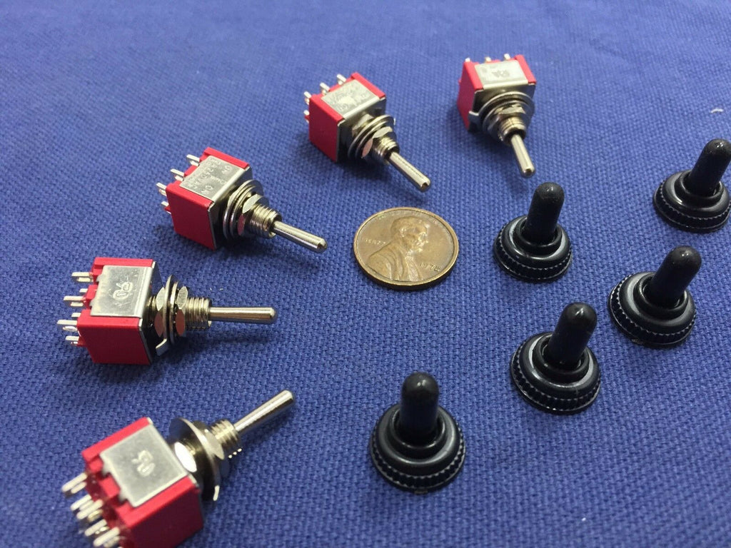 5 pieces RED Waterproof Momentary Mini Toggle Switch (ON)-OFF-(ON) 6 pin 1/4 A5