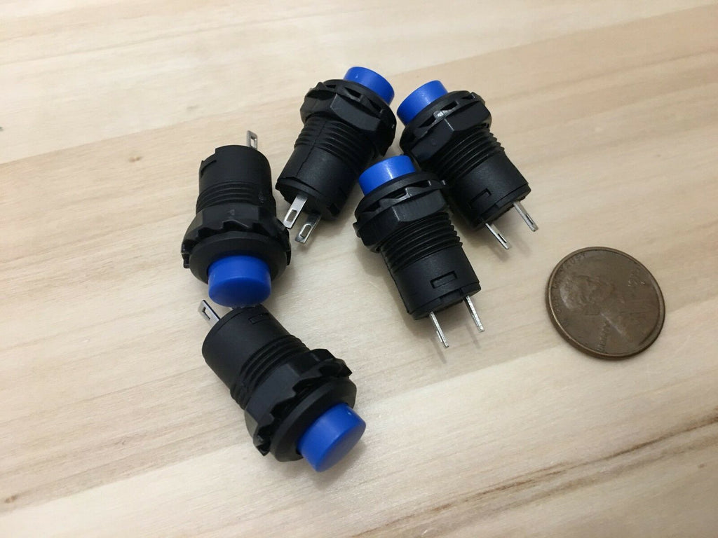 5 Pieces BLUE Latching 12mm push button Switch round button 12v on off pin C20