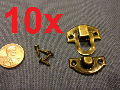 10 sets Dark mini dollhouse Antique wood latch Sets Box Case Lock hinge small c7