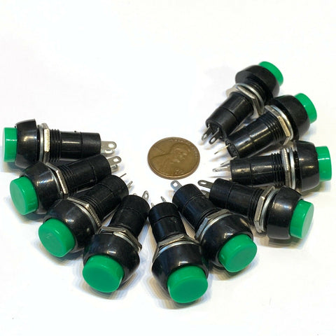 10 Pieces Green Latching PUSH BUTTON SWITCH DC 6A N/O normally open on/off C30