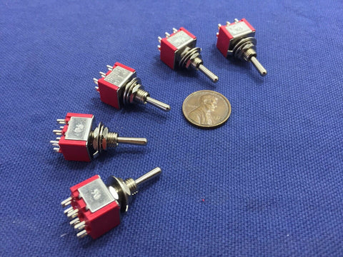 5 Pieces Momentary Mini Toggle Switch (ON)-OFF-(ON) 6 pin 12vdc dpdt 1/4 A5