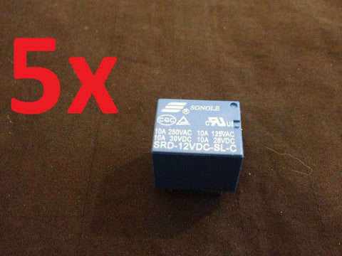 5 Pieces 10A 5 pins SONGLE SRD PCB power Relay SRD-12VDC-SL-C b13