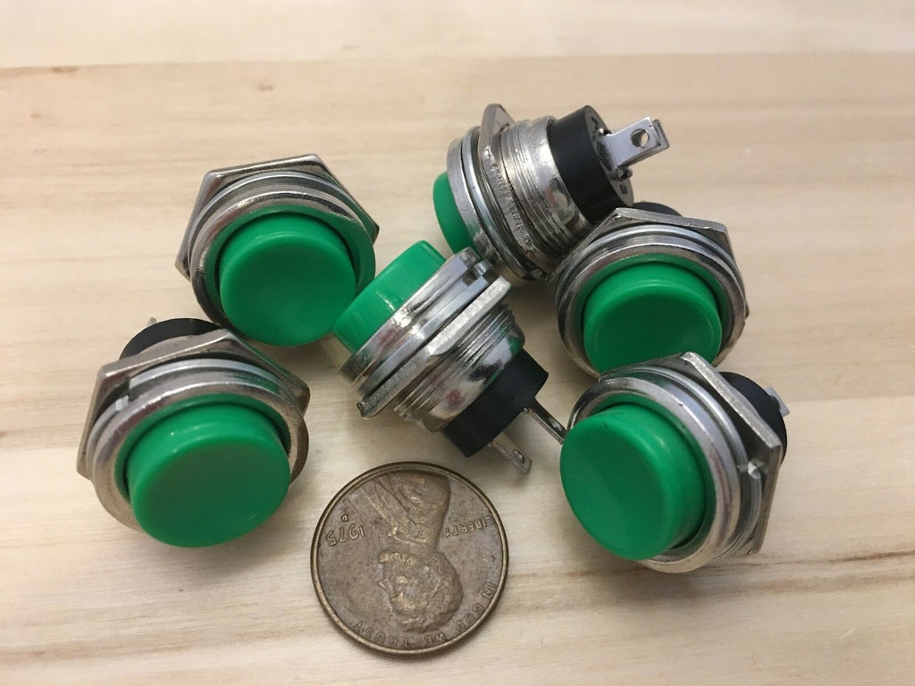 6 Pieces GREEN 16mm MOMENTARY N/O normally open PUSH BUTTON SWITCH DC on/off C24