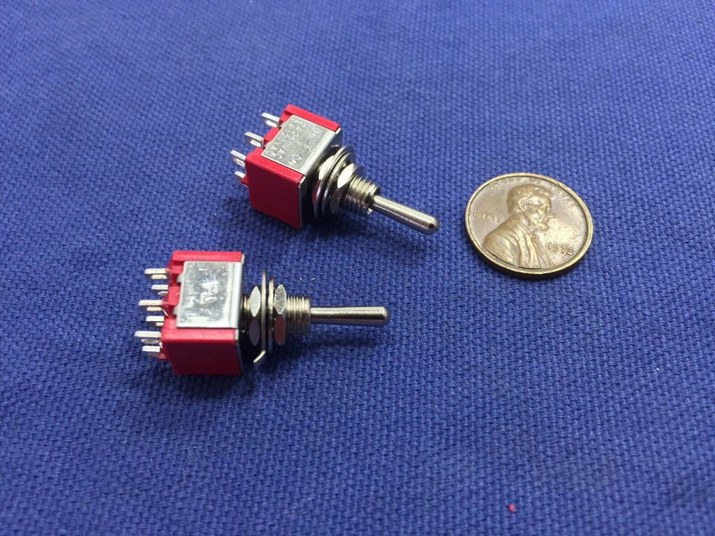 2 Pieces Momentary Mini Toggle Switch (ON)-OFF-(ON) 6 pin 12vdc 220ac 1/4  A5