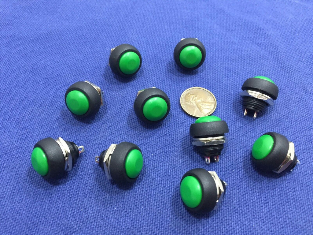 10 Pieces GREEN N/O  12mm Round Momentary Push Button Switch 3A 250VAC C2
