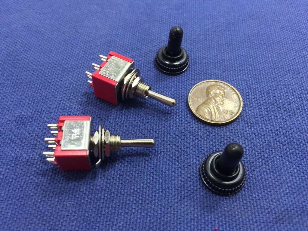 2 pieces RED Waterproof Momentary Mini Toggle Switch (ON)-OFF-(ON) 6 pin 1/4 A5