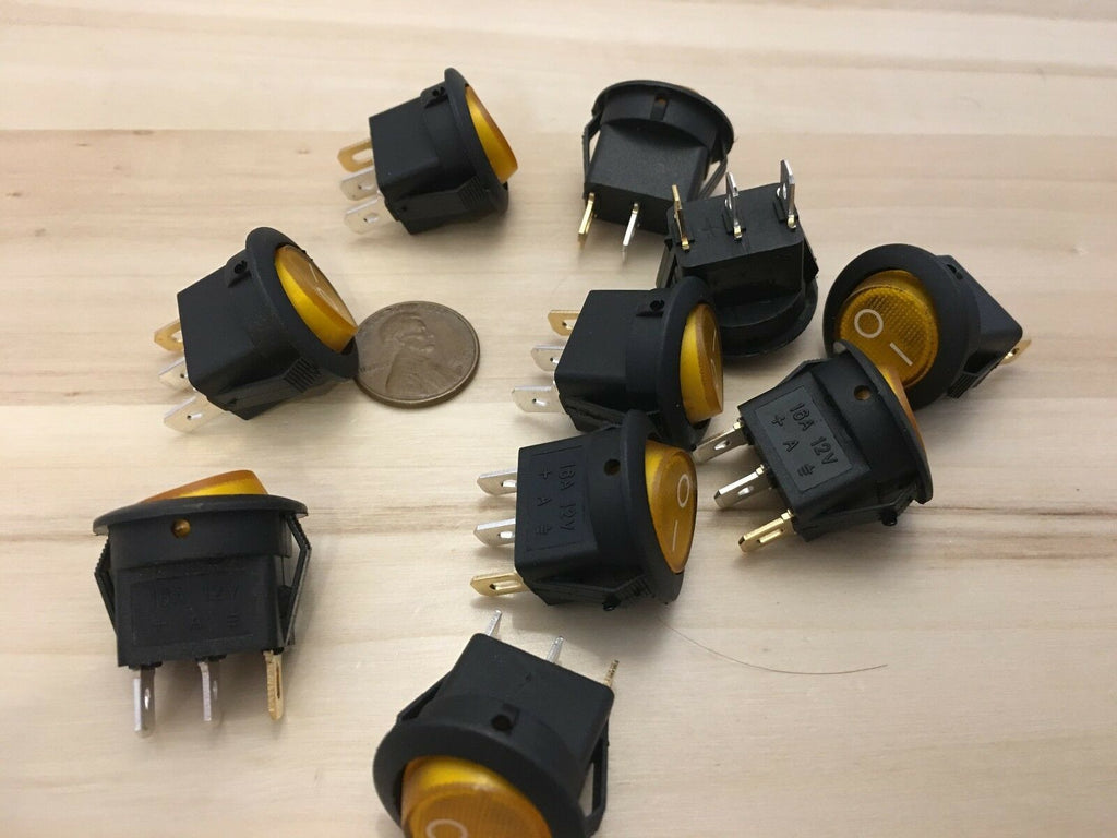 10 Pieces Yellow 12V LED Rocker switch on off 3pin lighted car boat C28