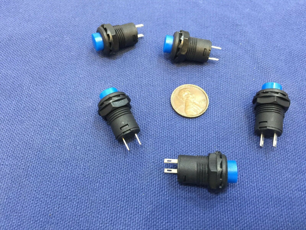 5 Pieces BLUE Momentary 12mm pushbutton Switch round push button 12v on off b22