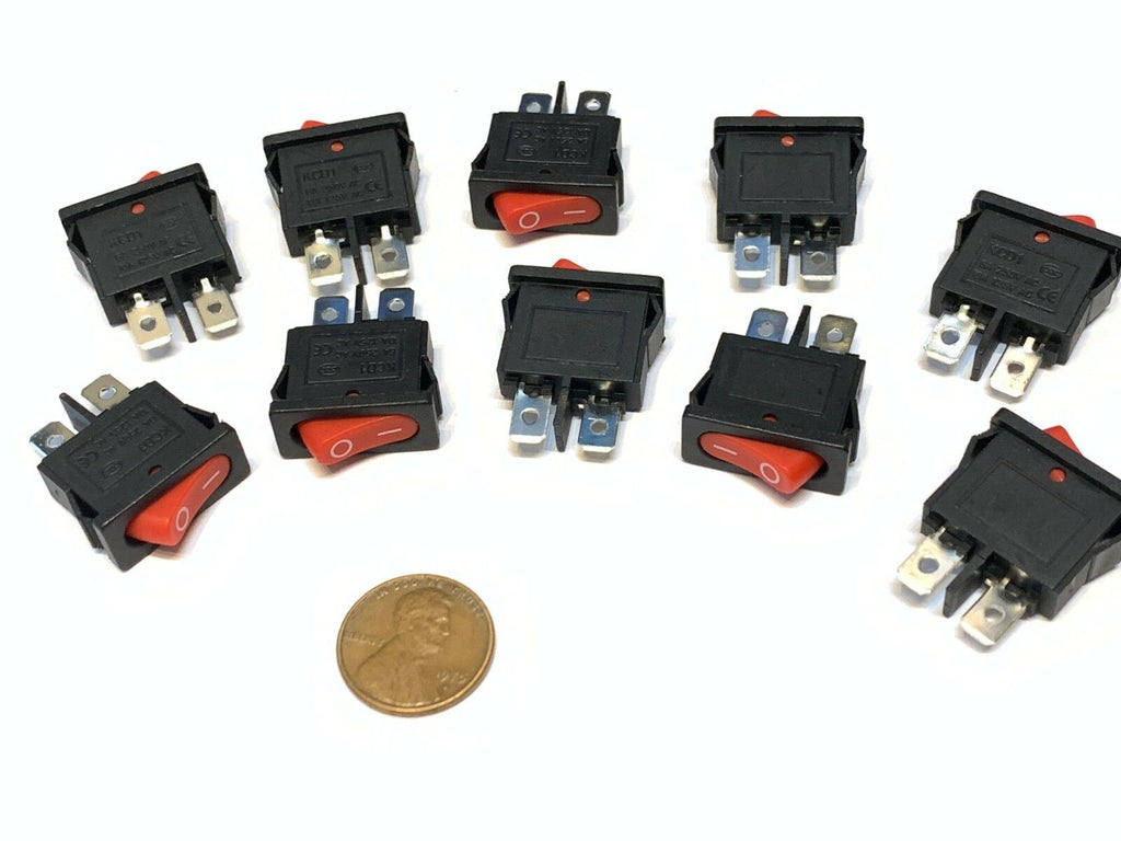 10 Pieces RED slim Rocker Switch SPST 10a 12v KCD1-110 latch On Off 2 Pin C16
