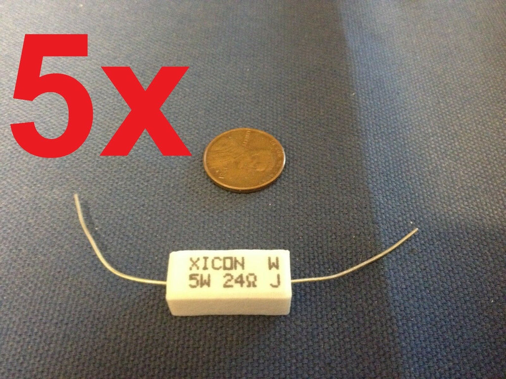 5 Pieces --- Cement Resistor 24 Ohms, 5%, 5 Watt XICON resistor 5w c9