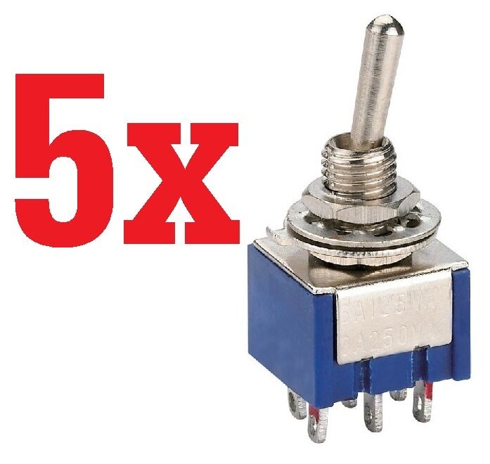 5x  6-Pin DPDT ON-OFF-ON Toggle Switch 6A 125VAC 5pcs   B24