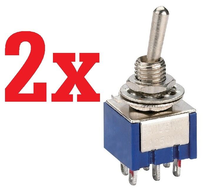 2x  6-Pin DPDT ON-OFF-ON Toggle Switch 6A 125VAC 2pcs   B24